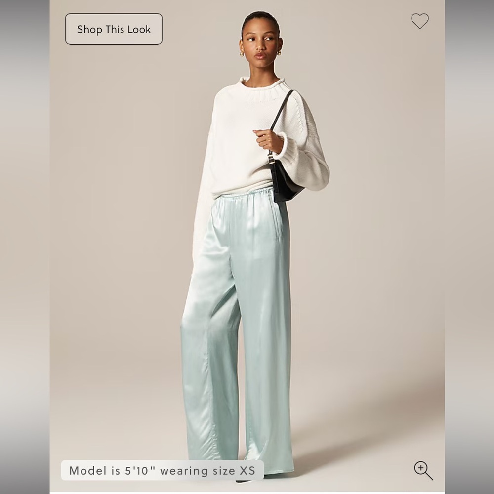 NWT J. Crew Cosmo Faded Mint Satin Wide-Leg Pants